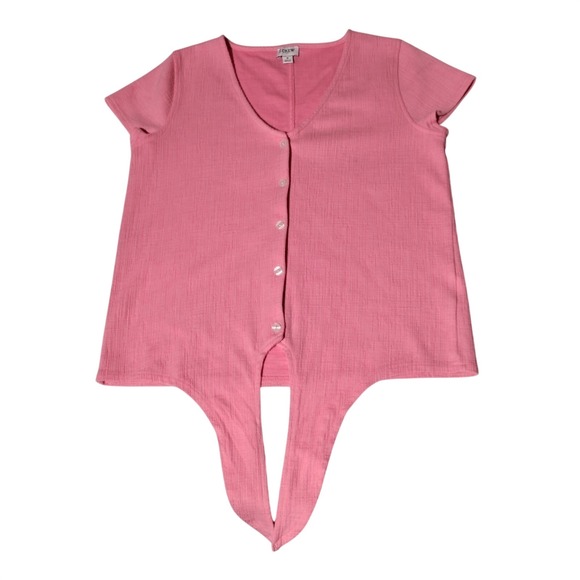 J. Crew Factory Tops - J. Crew Factory Size S Textured Tie Front Button Up Shirt Blouse Stretch Pink